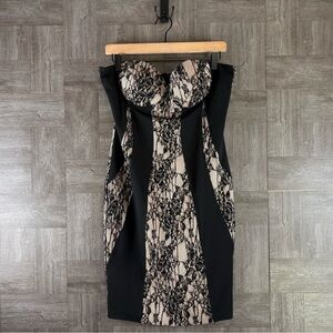 Kardashian Kollection Cocktail Strapless Lace Sweetheart Black Beige Dress